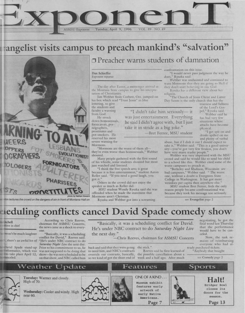 The ASMSU Exponent, April 9, 1996