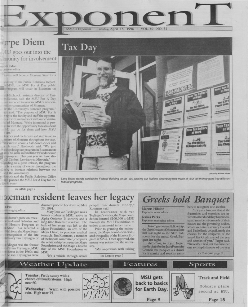 The ASMSU Exponent, April 16, 1996