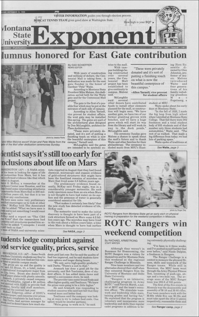 Montana State University Exponent, October 15, 1996