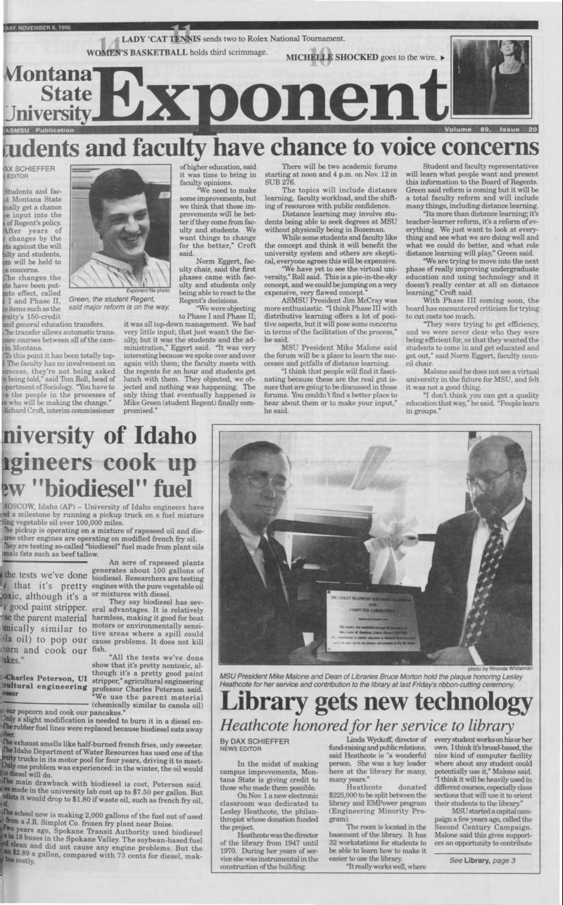 Montana State University Exponent, November 8, 1996