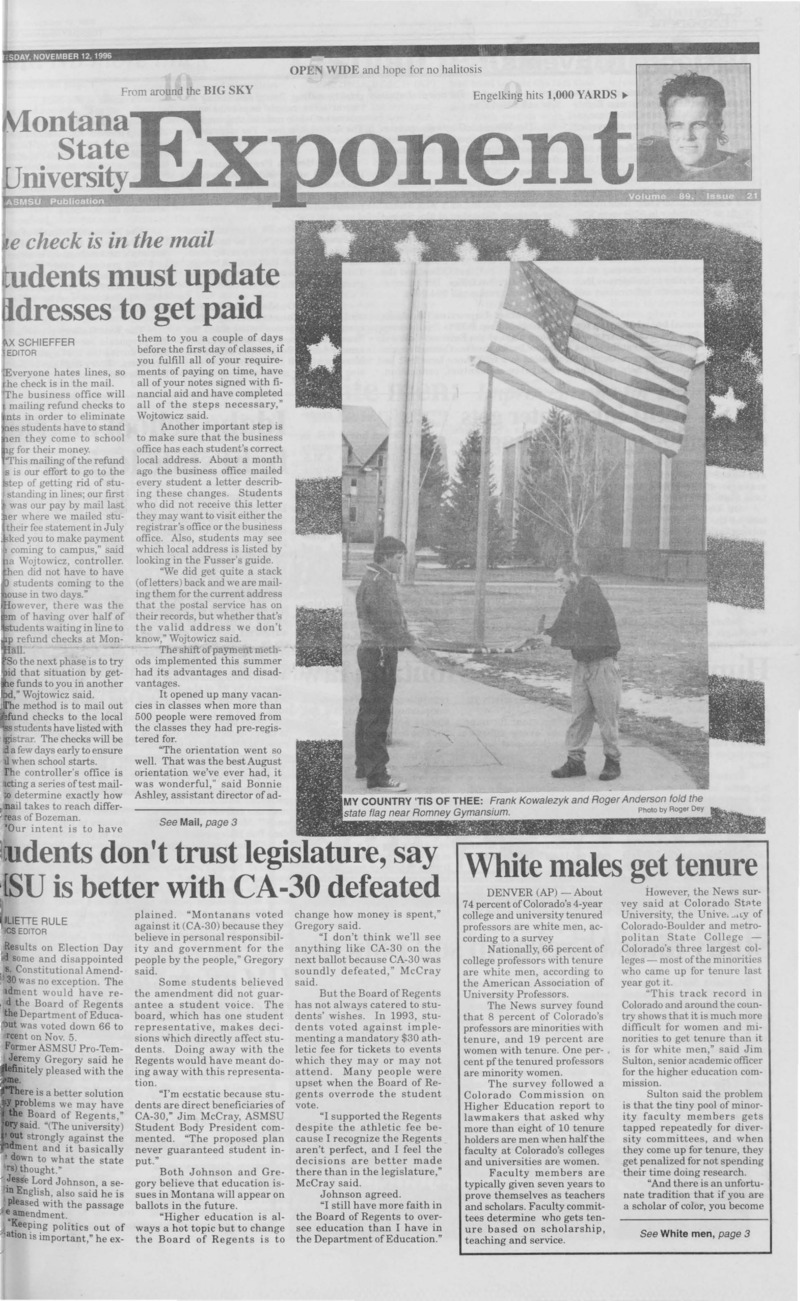 Montana State University Exponent, November 12, 1996
