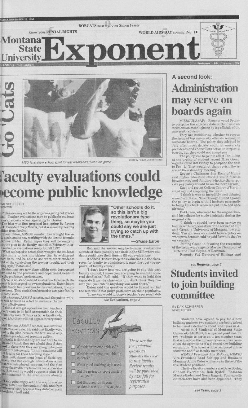 Montana State University Exponent, November 26, 1996