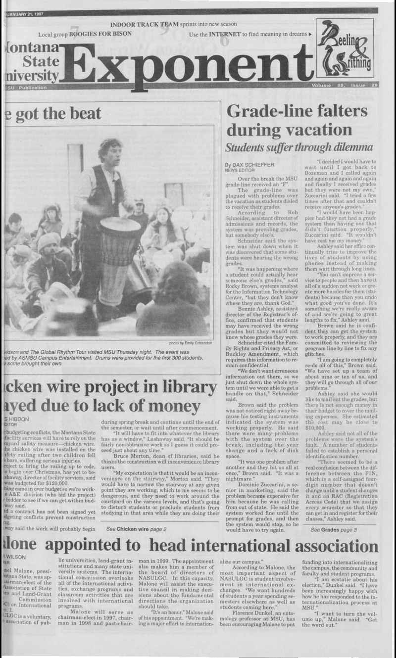 Montana State University Exponent, January 21, 1997