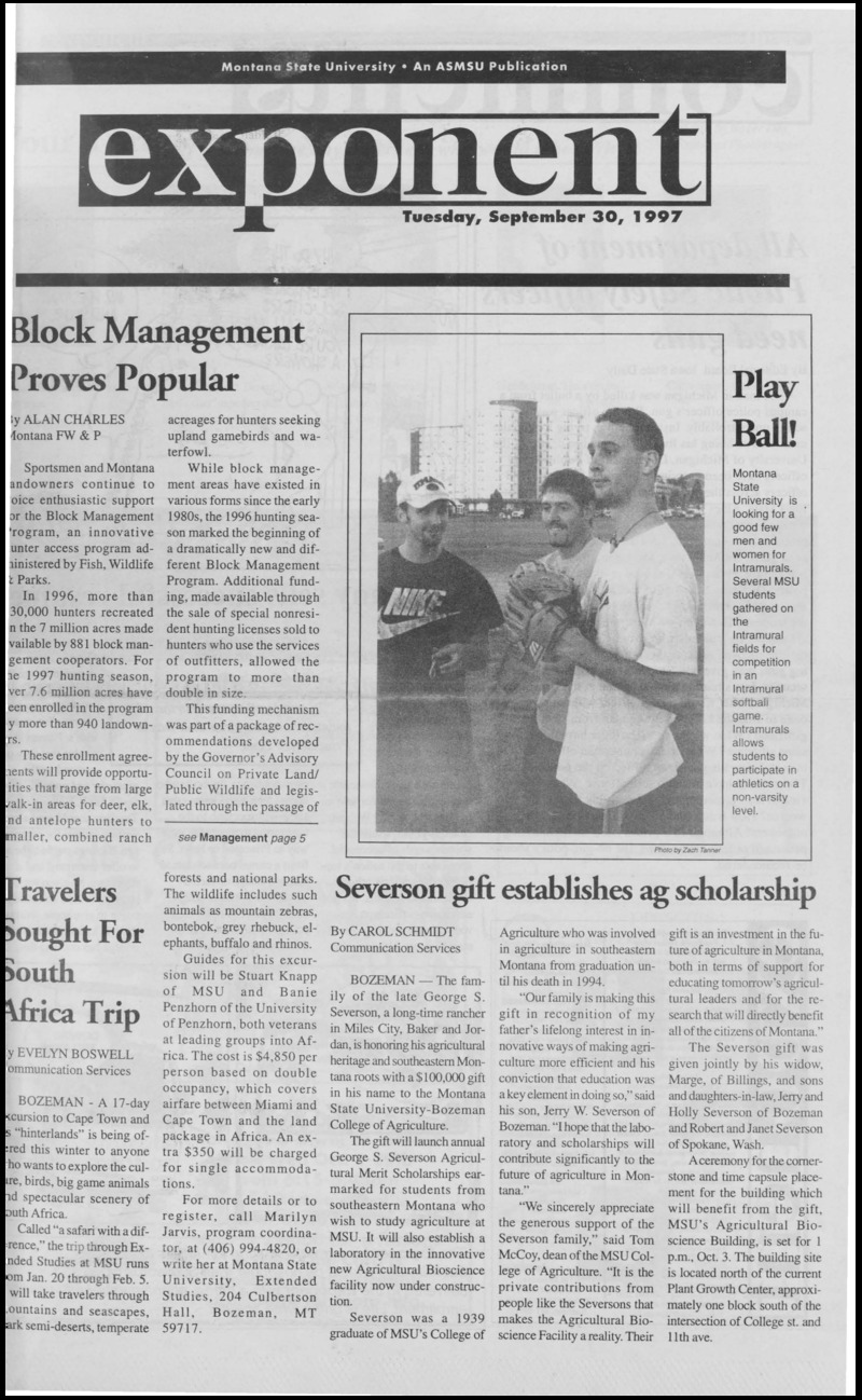Montana State University Exponent, September 30, 1997