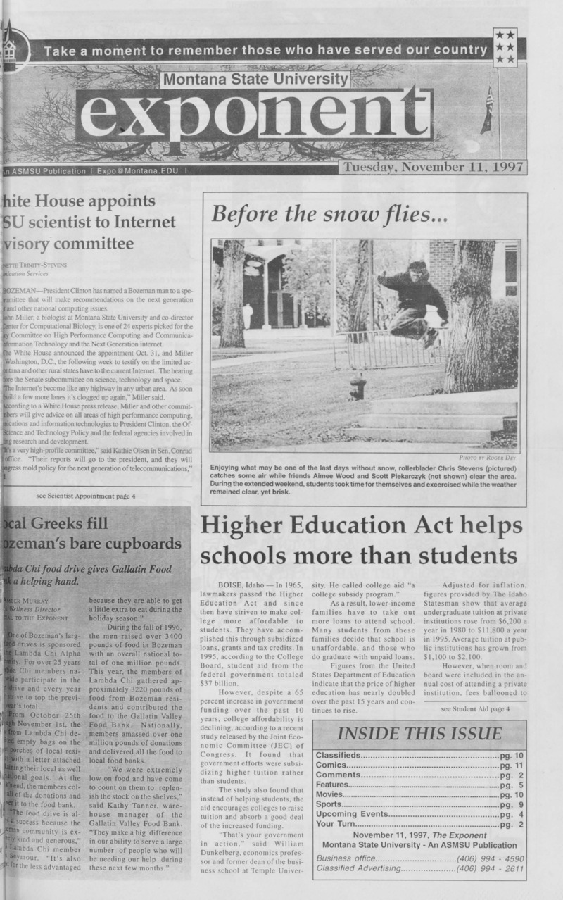 Montana State University Exponent, November 11, 1997