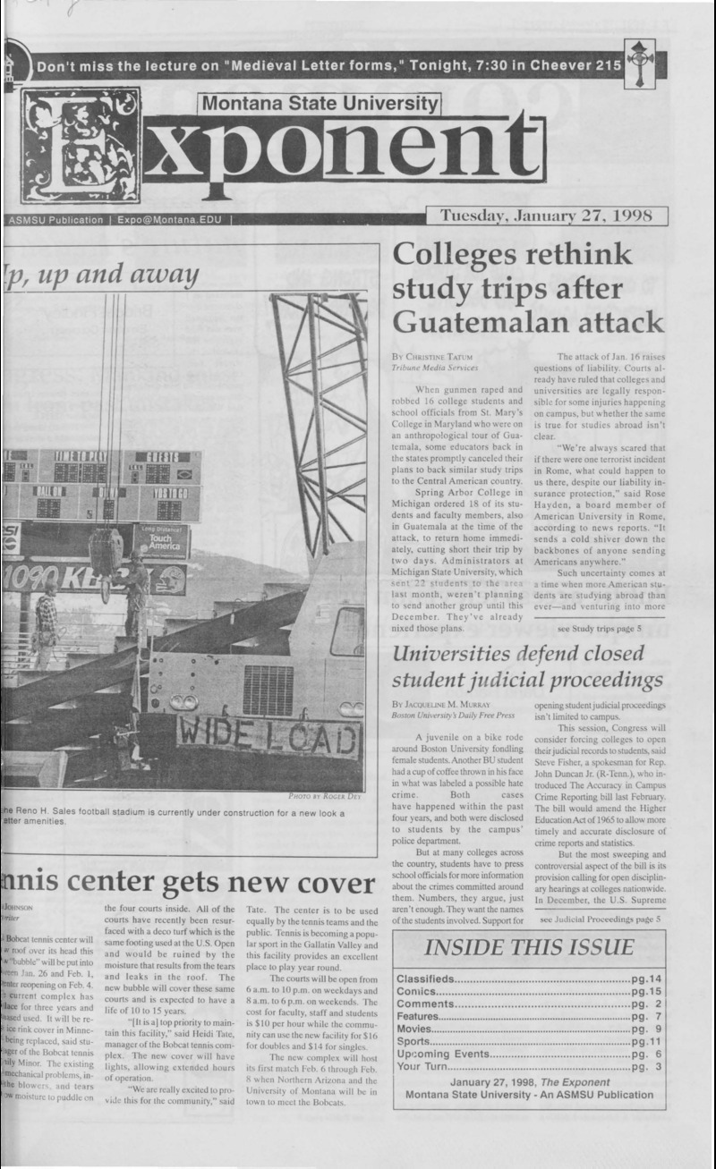 Montana State University Exponent, January 27, 1998
