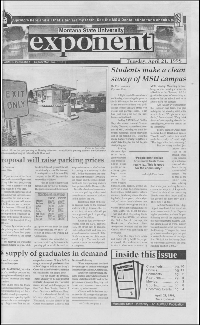 Montana State University Exponent, April 21, 1998