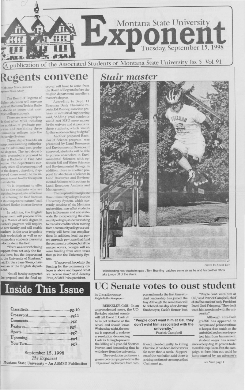 Montana State University Exponent, September 15, 1998