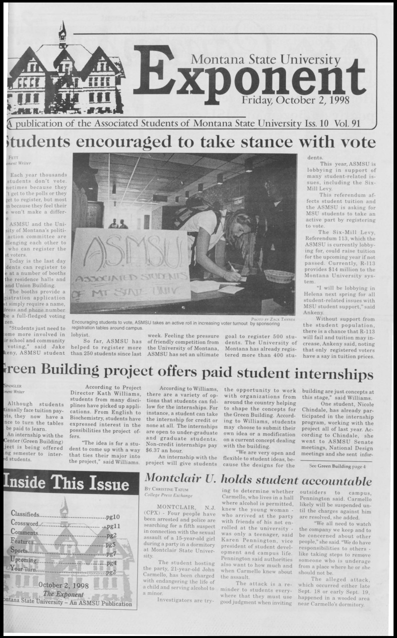 Montana State University Exponent, October 2, 1998