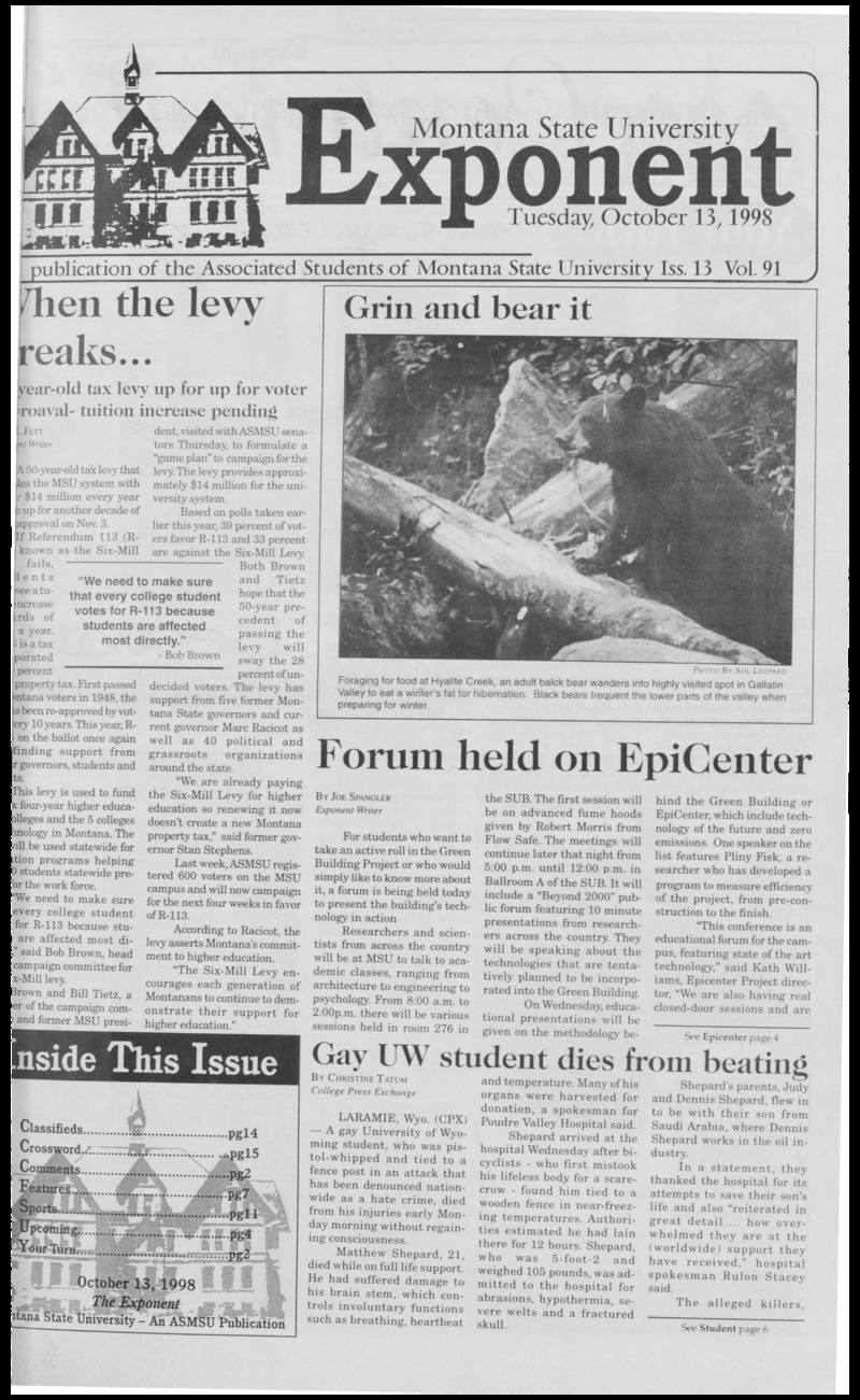 Montana State University Exponent, October 13, 1998