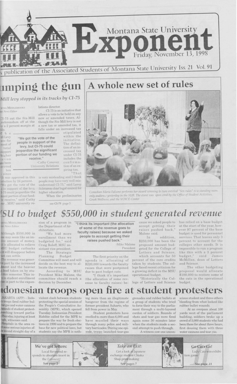 Montana State University Exponent, November 13, 1998