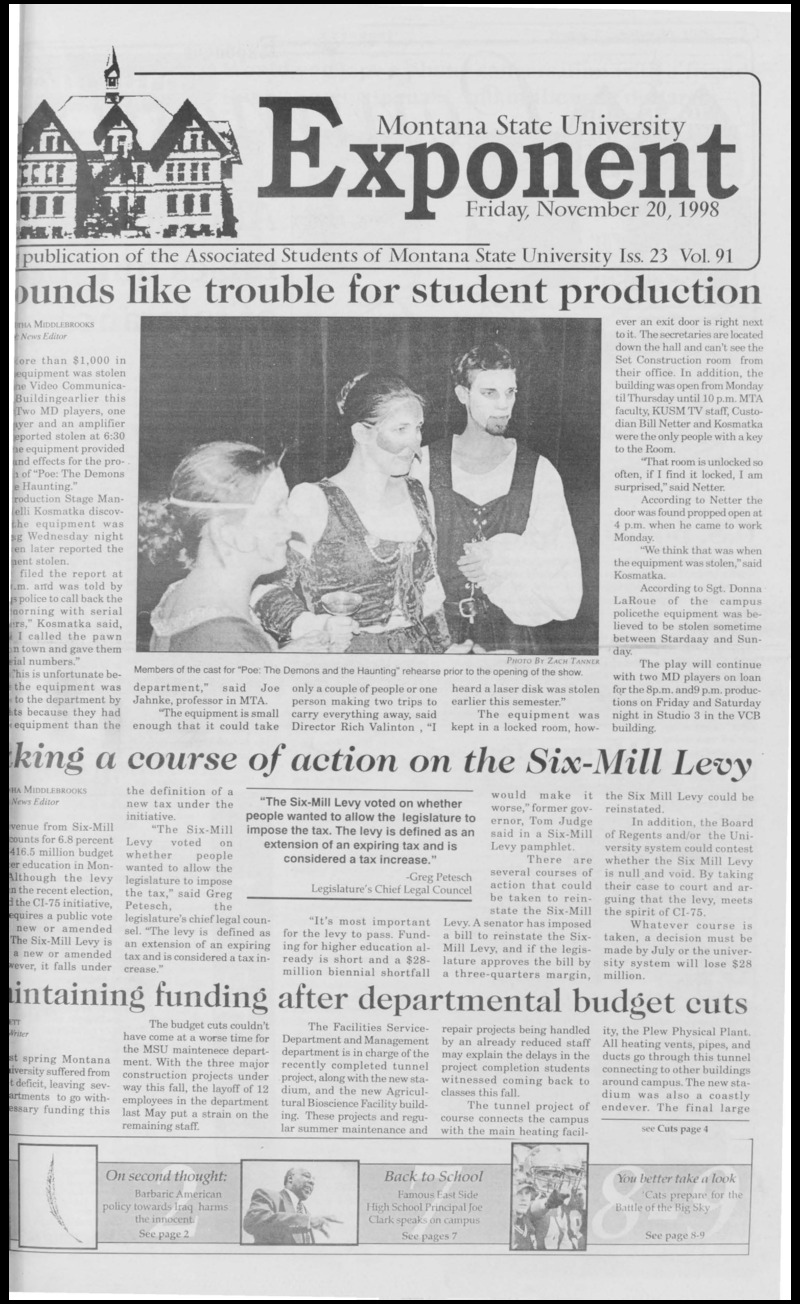 Montana State University Exponent, November 20, 1998