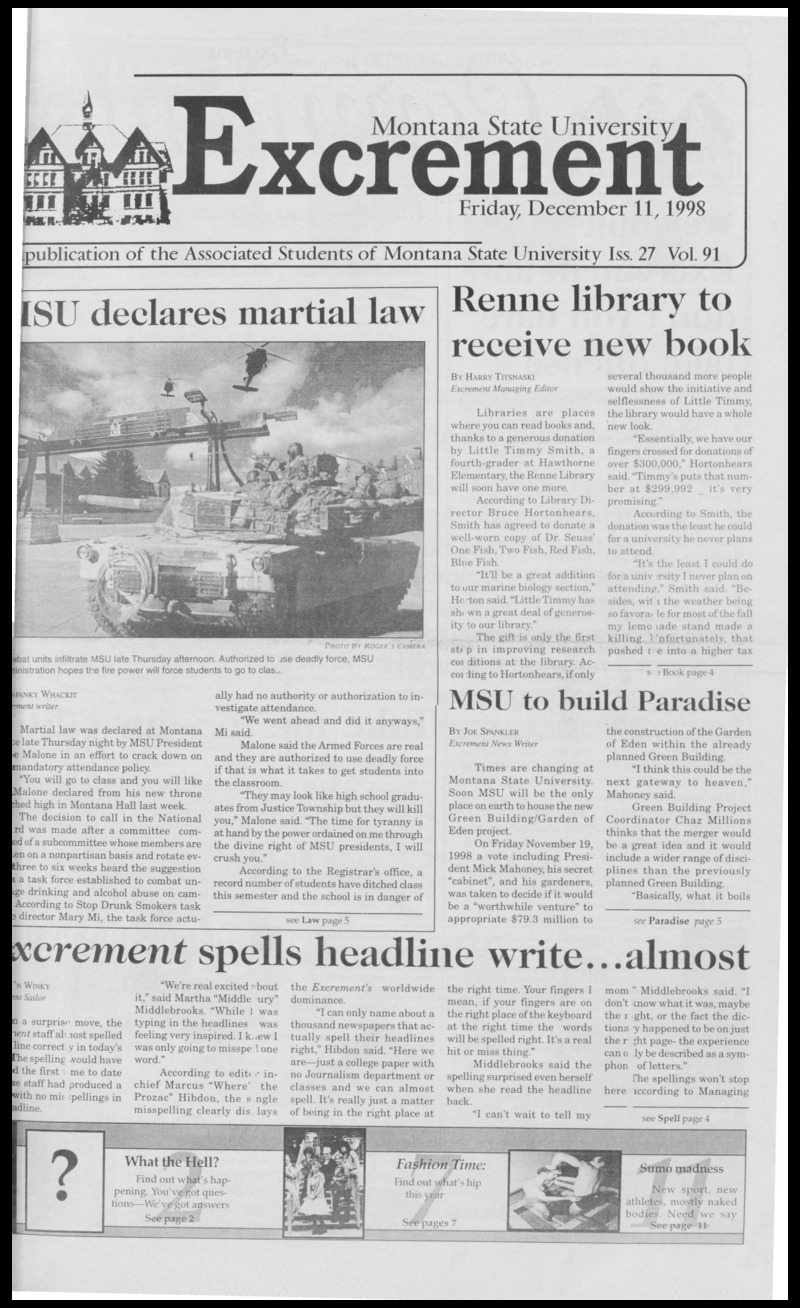Montana State University Exponent, December 11, 1998