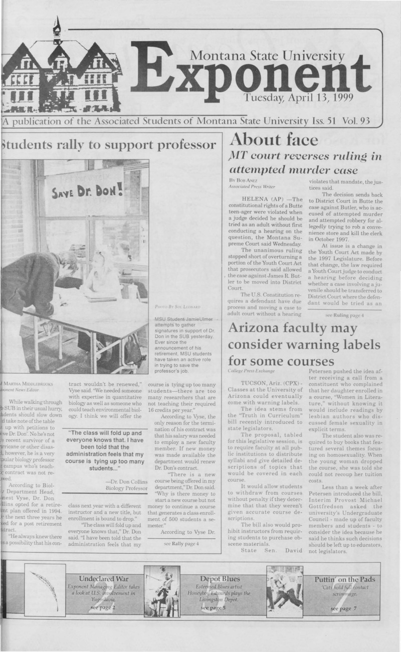 Montana State University Exponent, April 13, 1999