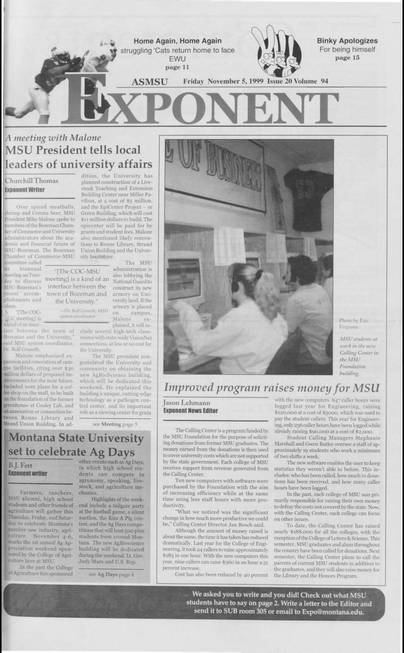 ASMSU Exponent, November 5, 1999
