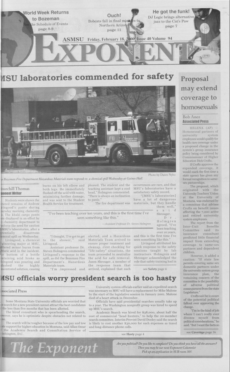 ASMSU Exponent, February 18, 2000