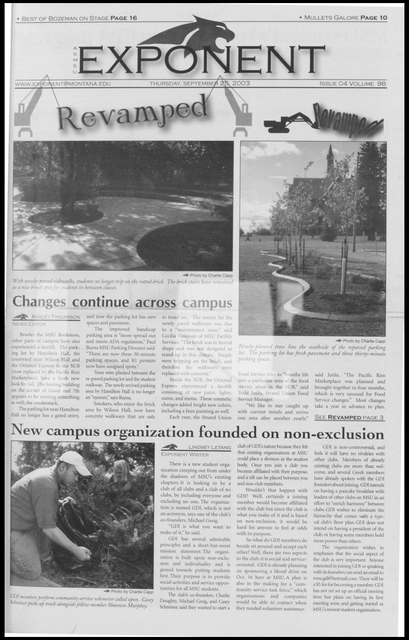 ASMSU Exponent, September 25, 2003