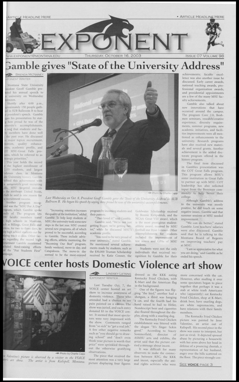 ASMSU Exponent, October 16, 2003