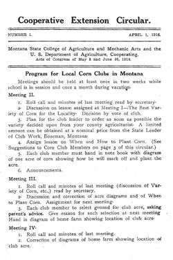 Program for Local Corn Clubs in Montana