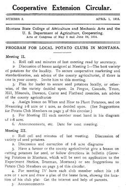 Program for Local Potato Clubs in Montana