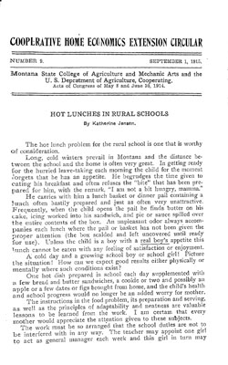 Hot Lunches in Rural Schools