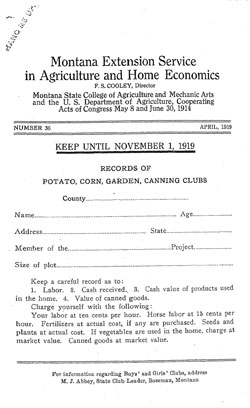 Records of Potato, Corn, Garden, Canning Clubs