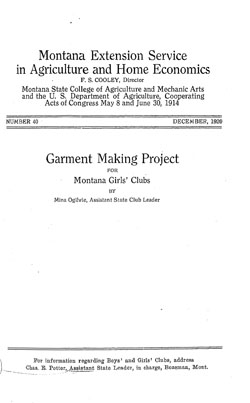 Garment Making Project for Montana Girls