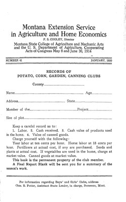 Records of Potato, Corn, Garden, Canning Clubs