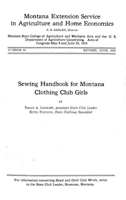 Sewing Handbook for Montana Clothing Club Girls