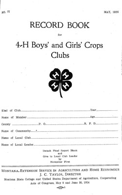 Record Book for 4-H Boys