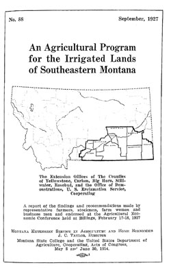 An Agricultural Program for the Irrigated Lands of Southeastern Montana