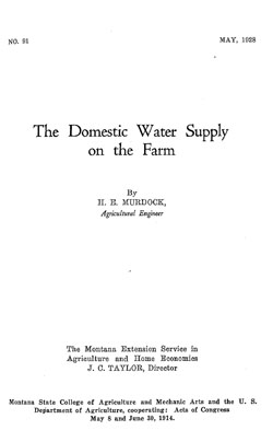 The Domestic Water Supply On the Farm