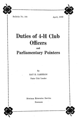 Duties of 4-H Club Officers and Parliamentary Pointers