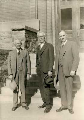 Presidents Hamilton, Reid, & Atkinson outside Montana Hall - Portrait full