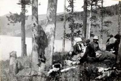 Mystic Lake Scenic View Enjoyed by Nearby Picnickers