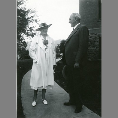 Alfred Atkinson and Barbara Atkinson walking along a pathway, 1943