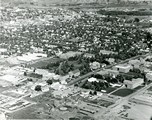 Aerial view of Montana State College Campus, with the surrounding town of Bozeman.