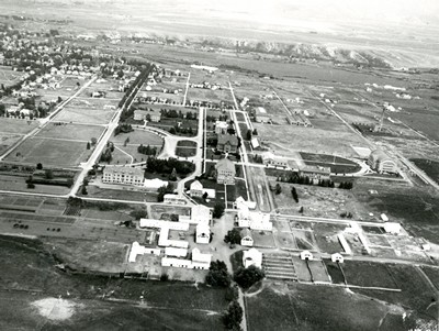 Aerial view of Montana State College Campus from the east, 1929