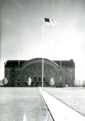 Romney Gym, with flag in front