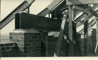 Close up of beams in the Roberts Hall construction, 1922