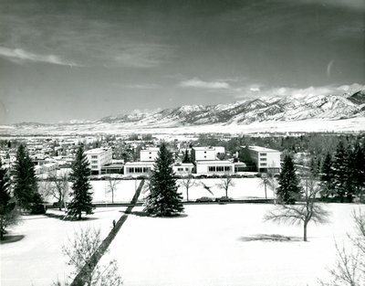 Lewis and Clark Residence Halls in the Snow, 1954