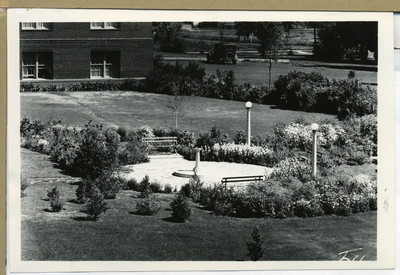Close up of the Iris Garden with sundial, 1933