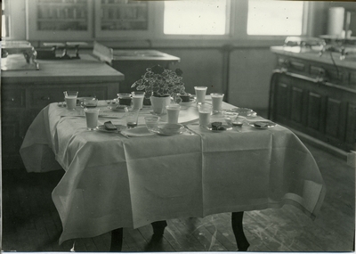 Domestic science lab, place setting, 1945