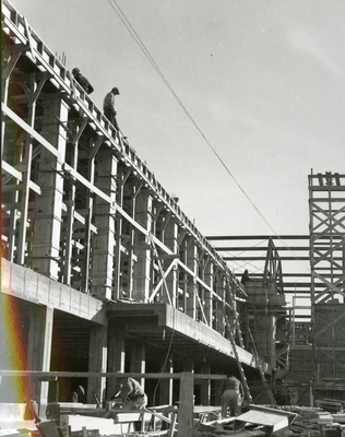 Men working on the construction of Romney Gym