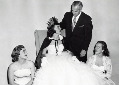Homecoming royalty, Betty Rae Montgomery, Jane Bishop and Carol Miller, 1957