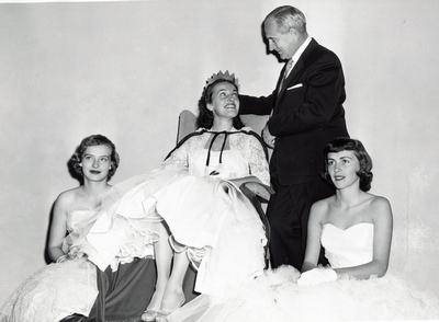 Betty Rae Montgemery, Carol Miller and Jane Bishop, homecoming royalty, 1957