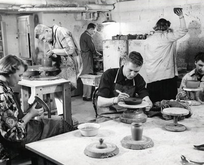Students making pottery, 1952