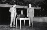 Two announcers at Romney Gym