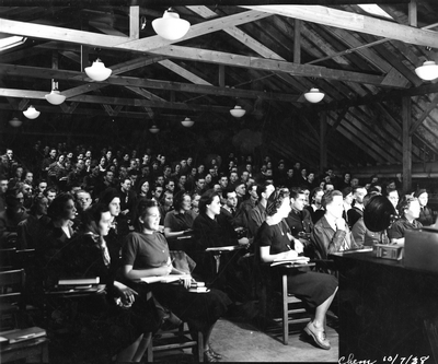 Large group of students in a lecture hall during High School Week