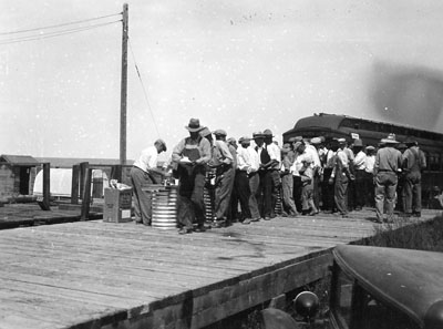 Men gather at the Better Farming Special Train.